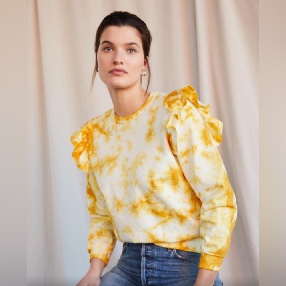Clare V. Ruffle Sweatshirt - Marigold Tie Dye | XL
